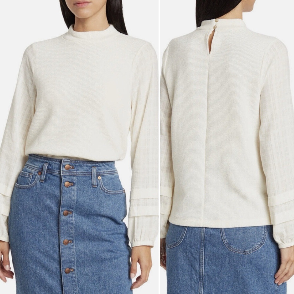 Madewell Weavemix Mockneck Bubble-Sleeve Top‎ size Small